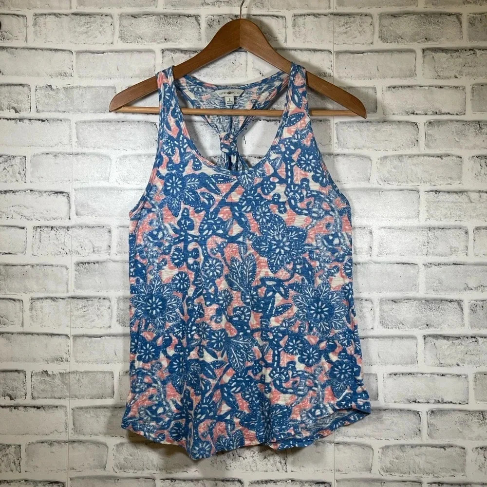 Women’s Lucky Lotus pink/blue racerback tank top Small
